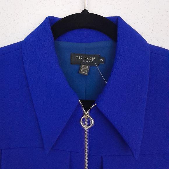 Ted Baker Elrosad 60s Aline Shift Dress Blue Full Zip Front Size 2 - Picture 2 of 9